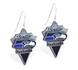 Mspiercing Sterling Silver Earrings With Official Licensed Pewter NFL Charm, Seattle Seahawks