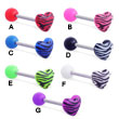 Straight Barbell With Acrylic Ball And Tiger Print Heart Top, 14 Ga