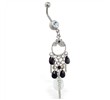 Navel ring with dangling black jeweled chandelier
