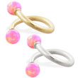 14K Gold twister barbell with Pink opal balls , 14ga