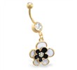 Gold Tone belly ring with dangling black flower