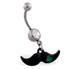 Jeweled belly ring with Dangling Black Mustache with Clover