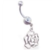 Navel ring with dangling rose outline