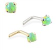 14K Gold L-shaped Nose Pin with 2mm Round Green Opal