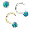 14K Gold Nose Bone with 2mm Round Blue Green Opal