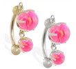 14K Gold reversed belly ring with double Pink opal dangle