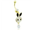 Gold Tone belly ring with dangling jeweled bunny