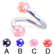 Twister barbell with multi-gem acrylic colored balls, 10 ga