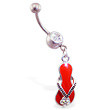 Belly ring with dangling red flipflop with jeweled flower