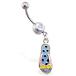 Navel ring with dangling polka dotted flipflop with sunglasses