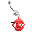 Jeweled navel ring with dangling lips and cherry