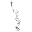 Jeweled navel ring with triple CZ bubbly dangle