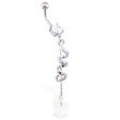 Jeweled navel ring with dangling CZ twister and heart on chain