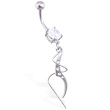 Jeweled belly ring with wavy CZ and twisted steel dangle