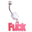 Jeweled belly ring with dangling red 