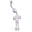 Navel ring with dangling jeweled bow and dangles