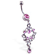Jeweled navel ring with jeweled star dangle