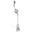 Navel ring with dangling jeweled teddy bear on chain