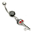 Black jeweled belly ring with dangling skull key