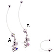 Super long flexible bioplast belly ring with dangling jeweled diaper baby