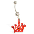 Navel Ring with Dangling Red Jeweled Crown