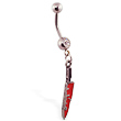Navel ring with dangling bloody knife