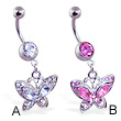 Belly ring with dangling jeweled butterfly