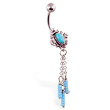 Turquoisenavel ring with chain dangles