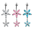 Dangling jeweled flower belly ring