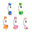 Navel ring with acrylic multi-color polka dot balls