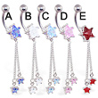 Jeweled star navel ring with dangling chains and stars