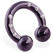 Black titanium circular (horseshoe) barbell with CZ gems, 4 ga
