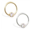 14K Gold captive bead ring with Cubic Zirconia