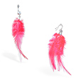 Pink Feather Belly ring and Earring Set