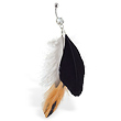 Belly ring with dangling black gray and brown feathers