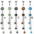 Belly ring with dangling chains and precious stones