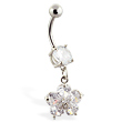 Navel ring with dangling clear jeweled flower