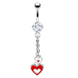 Navel ring with dangling red and white hearts