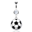 Navel ring with large dangling soccer ball