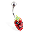 Crystal jeweled strawberry belly ring