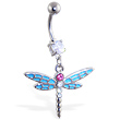 Belly ring with dangling lt blue and pink dragonfly