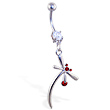 Navel ring with long dangling dragonfly