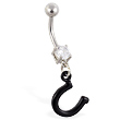 Navel ring with dangling black horseshoe