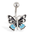 Blue and black butterfly belly ring
