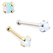 14K Gold Nose Bone with 2mm Round White Opal