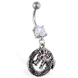 Navel ring with dangling circle dragon with red gem eye