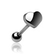Stainless steel heart tongue ring, 14 ga
