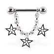 Nipple ring with dangling jeweled chain and stars, 12 ga or 14 ga