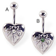 Heart belly ring with pot leaf logo and gem
