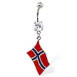 Belly ring with dangling Norwegian flag